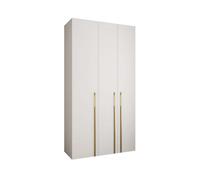 Arte Stylish White Como 3 Hinged Door Wardrobe H2460mm W1300mm D500mm, Three Doors, Eight Shelves, Hanging Rail, Gold Vertical Handles
