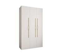 Arte Stylish White Como 3 Hinged Door Wardrobe H2460mm W1400mm D500mm, Three Doors, Eleven Shelves, Two Hanging Rails, Gold Handles