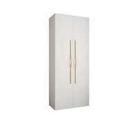 Arte Stylish White Como Ii Hinged Door Wardrobe H2460mm W1000mm D500mm, Two Doors, Eight Shelves, One Hanging Rail, Gold Handles
