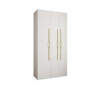Arte Stylish White Como Ii Hinged Door Wardrobe H2460mm W1200mm D500mm, Three Doors, Eight Shelves, One Hanging Rail, Gold Handles