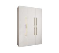 Arte Stylish White Como Ii Hinged Door Wardrobe H2460mm W1600mm D500mm, Three Doors, Eleven Shelves, Two Hanging Rails, Gold Handles