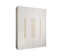 Arte Stylish White Como Ii Hinged Door Wardrobe H2460mm W1900mm D500mm, Four Doors, Sixteen Shelves, Two Hanging Rails, Gold Handles