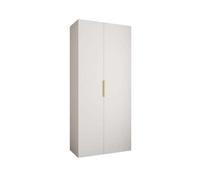 Arte Stylish White Como Iv Hinged Door Wardrobe H2460mm W1100mm D500mm, Two Doors, Eight Shelves, Hanging Rail, Gold Handles