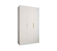 Arte Stylish White Como Iv Hinged Door Wardrobe H2460mm W1400mm D500mm, Three Doors, Eleven Shelves, Two Hanging Rails, Gold Handles