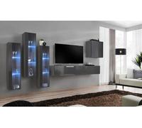 Arte Switch Xiii Graphite Gloss Entertainment Unit For Tvs Up To 75 Inch - Contemporary Display Wall With Blue Led Illumination