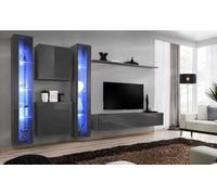 Arte Switch Xvi Graphite Gloss Entertainment Unit For Tvs Up To 75 Inch - Contemporary Media Wall With Led Display Cabinets