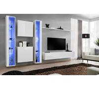 Arte Switch Xvi White Gloss Entertainment Unit For Tvs Up To 75 Inch - Bright Contemporary Wall Set With Led Display Shelves