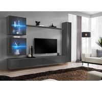 Arte Switch Xviii Graphite Gloss Entertainment Unit For Tvs Up To 75 Inch - Contemporary Wall Storage With Led Displays