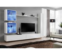 Arte Switch Xviii White Gloss Entertainment Unit For Tvs Up To 75 Inch - Bright Contemporary Wall Set With Led Display