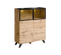 Arte Thin Display Cabinet 100Cm - Oak Wotan & Black Modern Elegance With Glass Doors