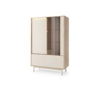 Arte Tila Display Cabinet 100Cm - Cashmere & Oiled Oak, Glass Door With Led Lighting