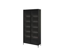 Arte Trend 07 Tall Display Cabinet In Black Matt - Partially Glassed & Push-To-Open With Led - W920mm X H1960mm X D340mm