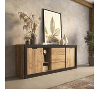 Arte Tudor 25 Sideboard Cabinet 220Cm - Oak Sandal & Black Wide Sideboard For Modern Living Room Storage