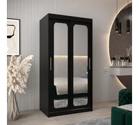 Arte Uppsala T3 Sliding Door Wardrobe 100Cm In Black - Bold Mirrored Storage For Urban Elegance