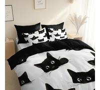 Arte Vectorial Animal Gato Juego de Funda Nordica, Cama 90-150 x 220 cm, Negro Funda Edredon Microfibra, y 2 Fundas de Almohada, con Cremallera, Hipoalergenica