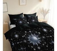 Arte Vectorial Sol Luna Microfibra cepillada para cama, Cama 105-200 x 200 cm, Funda Nórdica de Negro, Frescas, Antiacaros, Hipoalergenica, para niños y adultos