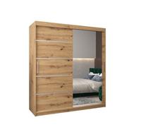 Arte Verona 02 Contemporary 2 Mirrored Sliding Door Wardrobe 9 Shelves 2 Rails Oak Artisan Effect (H)2000mm (W)1800mm (D)620mm