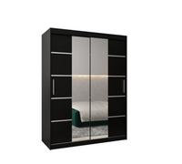 Arte Verona 04 Contemporary 2 Mirrored Sliding Door Wardrobe 5 Shelves 2 Rails Black Matt (H)2000mm (W)1500mm (D)620mm