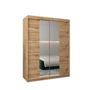 Arte Verona 04 Contemporary 2 Mirrored Sliding Door Wardrobe 5 Shelves 2 Rails Oak Artisan Effect (H)2000mm (W)1500mm (D)620mm