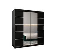 Arte Verona 04 Contemporary 2 Mirrored Sliding Door Wardrobe 9 Shelves 2 Rails Black Matt (H)2000mm (W)1800mm (D)620mm