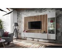 Arte Verti Contemporary Entertainment Media Unit 4 Doors Shelves Pearl Grey And Artisan Oak Effect (W)2200mm (H)1480mm (D)350mm