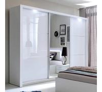 Arte White Gloss Sliding Wardrobe W258Cm X H213Cm X D67Cm - Mirrored, Led-Lit & Ultra-Spacious Storage