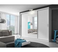 Arte Wiki Contemporary 3 Sliding Door Wardrobe Mirrored 9 Shelves 1 Long Hanging Rail White Matt With Led (H)2140mm (W)2500mm (D)620mm