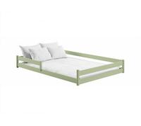 Arte Wooden Bed Fini Eu Double - Olive Pine, Safe Low Bed With Protective Rails & Slat Kit Included