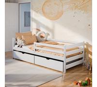 Arte Wooden Bed Leon With Storage Eu Single - Solid Pine Wood Single Bed With Removable Guardrail And Two Drawers