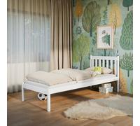 Arte Wooden Bed Martin Eu Single 97Cm - Solid Pine Wood Single Bed With Slatted Headboard And Raised Design