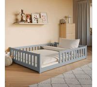 Arte Wooden Bed Mati Eu Double - Floor-Hugging Grey Pine, Minimalist Safety Frame & Slat Kit