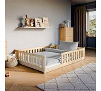Arte Wooden Bed Mati Eu Double Pine 147Cm - Natural Pine Low-Profile Double Bed With Guardrails For Bedroom