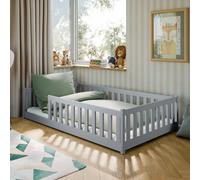Arte Wooden Bed Otis Eu Small Double - Floor-Hugging Grey Pine, Minimalist Guardrail Frame & Slat Kit