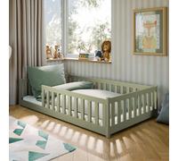 Arte Wooden Bed Otis Eu Small Double - Floor-Hugging Olive Pine, Nature-Inspired Guardrail Bed With Slat Kit