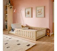 Arte Wooden Bed Otis Eu Small Double Pine - Natural Pine Low-Profile Bed With Full Guardrails For Bedroom