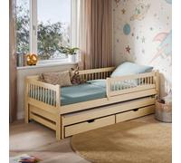 Arte Wooden Bed Softi Pine W194Cm X H70Cm X D96Cm - Solid Wood Trundle Bed With Built-In Drawers