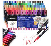 Artecho 120 Dual Tip Brush Pens，Colouring Pens brush pens for Adult，Colouring Books，Calligraphy，Drawing，Sketching, nylon tip for Artists，Beginners