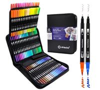 Artecho 72 Dual Tip Brush Pens with bag, Felt tip pens for adult colouring books, Colouring Pens for Adults, Calligraphy, Drawing, Sketching, Nylon tip for Artists, Beginners