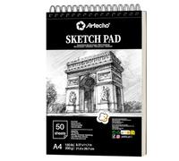 Artecho A4 Sketch Book, 200gsm Hardcover Spiral Bound Sketch Pad, 50 Sheets Acid Free Drawing Paper for Pencil, Charcoal, Pastel and Sketching