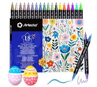 Artecho Acrylic Paint Markers 18 Colors include 12 Metallic + 6 Fluorescent Colors, for Stone, Rock Painting, Paper, Pumpkin, Wood, Egg, Canvas, Ceramic, Glass, DIY Crafts