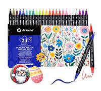 Artecho Acrylic Paint Pens 24 Colors, Dual Tip Acrylic Paint Markers with Brush Tip and Fine Tip for Rock Painting, Glass, Paper, Wood, Egg, Canvas, Ceramic, Fabric, leather, DIY Crafts