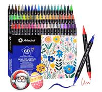 Artecho Acrylic Paint Pens 60 Colors, Dual Tip Acrylic Paint Markers with Brush Tip and Fine Tip for Rock Painting, Glass, Paper, Wood, Egg, Canvas, Ceramic, Fabric, leather, DIY Crafts