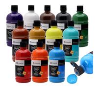 Artecho Acrylic Paint Set for adults 12 Colours (17 oz/500ml Each), Ideal for Canvas, Fabric, Pumpkin, Rock, Leather, Model, Ceramic, Plastic, Clay, Glass.