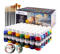 Artecho Acrylic Paints Set 48 Colors 2 Ounce/59ml with 10 Art Brushs, Non Toxic, Model Paint, Waterproof Paint, Acrylic Paint Kit for Canvas, Crafts, Glass, Clay, Wood, Fabric, Poster, Leather&Rock