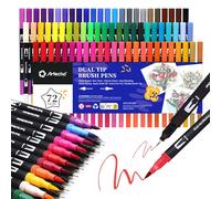 Artecho Dual Tip Colouring Pens, 72 Colours, Fine Felt Tip Pens, Drawing Markers, Brush Pen Set Suitable for Adult Colouring Books, Calligraphy, Drawing and Sketching - Art Supplies for Women and Men