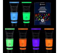 Artecho Glow in the Dark Paint 6 Colors, 120 ml / 4 oz Acrylic Paint for Decoration, Art Painting, Outdoor and Indoor Art Craft, Supplies for Canvas, Rock, Wood, Waterproof Rich Pigments