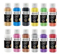 Artecho Metallic Acrylic Paint Set - 12 Colors, 2 Oz/59ml, For Wood, Fabric, Canvas, Leather & Stone