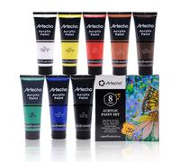 Artecho Professional Acrylic Paint Set, 8 Primary Colors (120ml / 4.05oz) Tubes, Art Craft Paints for Canvas, Rock, Stone, Wood, Fabric, Art Supplies