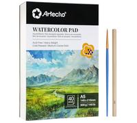 Artecho Watercolour Paper A5 Pad 40 Sheets with Watercolour Brush and Pencil, Water Colour Paper 300gsm, Art Paper Pad, Watercolour Sketchbook for Painting, Drawing, Sketching and Mixed Media