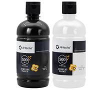 Artecho White and Black Acrylic Paint - Large Bottle 500ml /17oz, Craft Paint for Canvas, Rocks, Wood, Fabric, Ceramic, Non-Toxic
